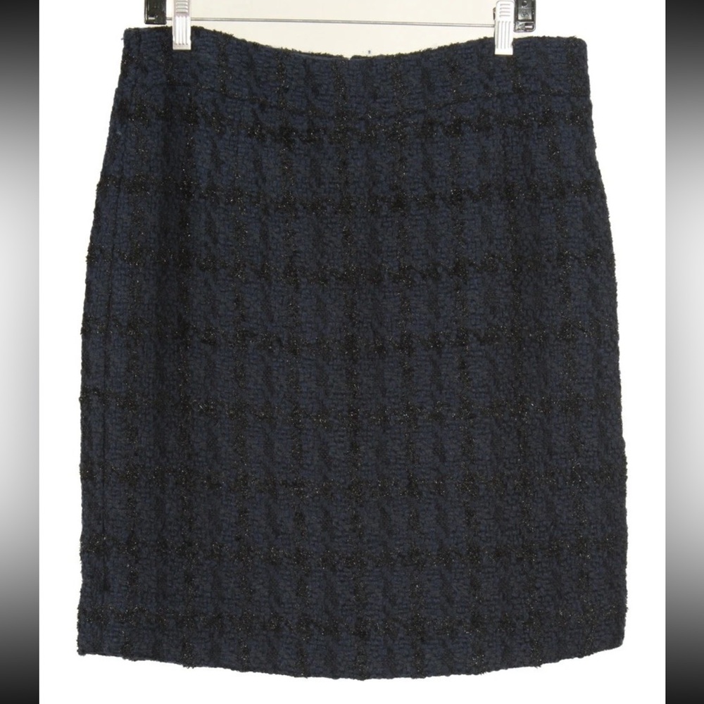 J. Crew Skirt Women’s 12 Navy Blue Black Striped A Line Knit Lined Wool Blend